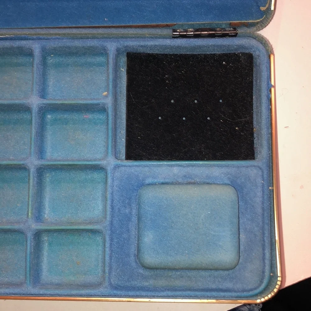 Vintage Blue Velvet Jewelry Case with Earring Bar